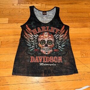 Harley-Davidson Black and Red Skull Tank Top